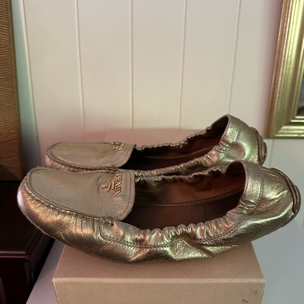 Prada Women's Shimmering Gold Loafers - Picture 3 of 5